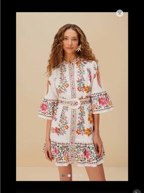 NWT Farm Rio Off-White Delicate Forest Scarves Mini Dress - Size Medium